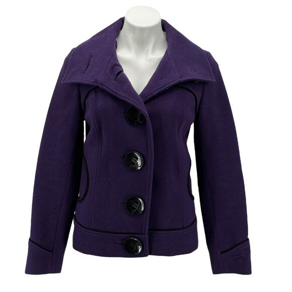 Sofia & Kyo Women's Wool Jacket SZ S Peacoat Purple Button Up Funnel Neck Short - Picture 7 of 12